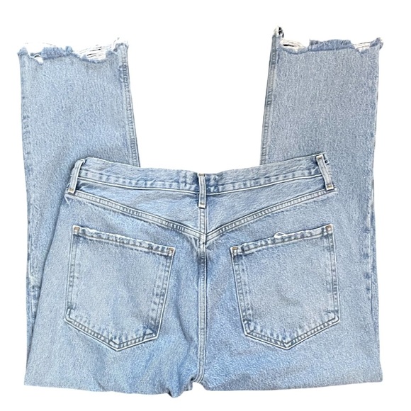 AGOLDE Riley Ankle Crop High Rise Straight Leg Blue Jean Distressed Hem Size 30 - Picture 6 of 12